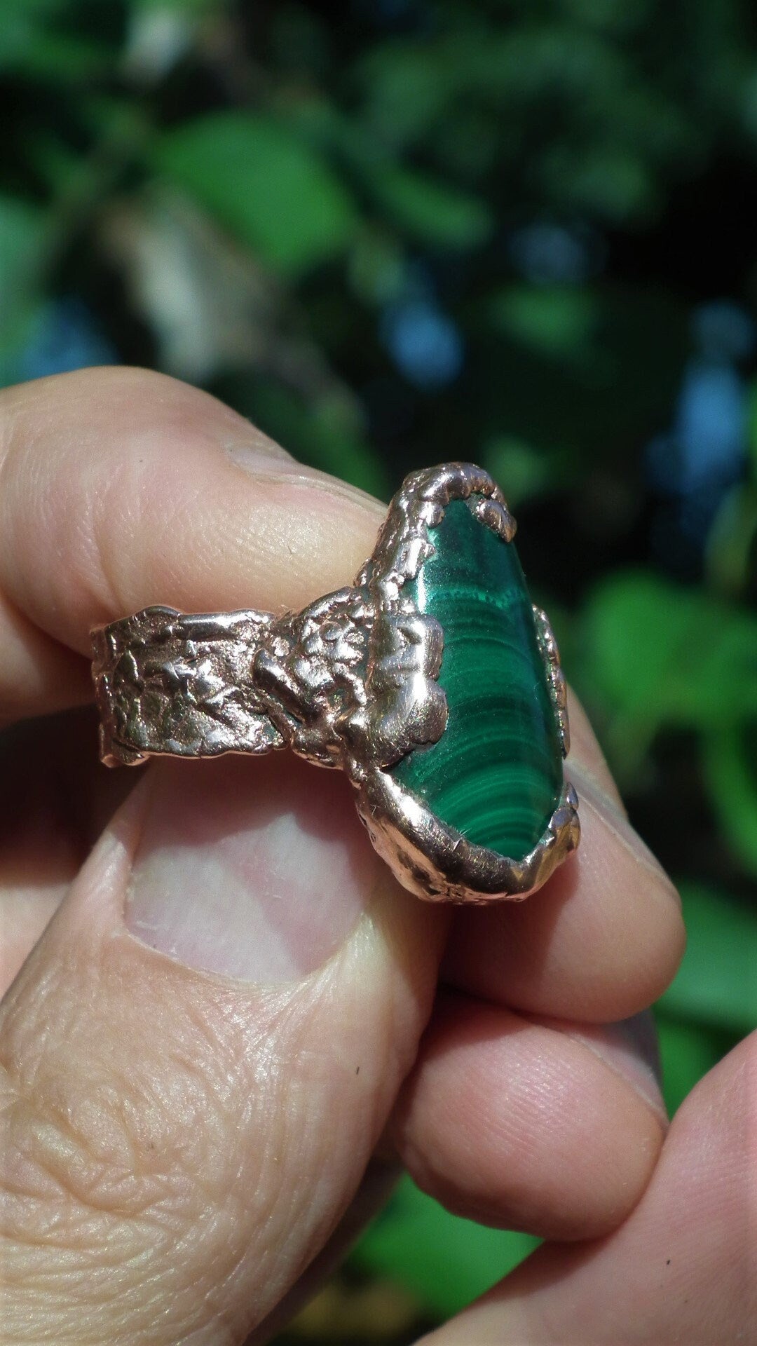 Malachite ring // Electroformed copper