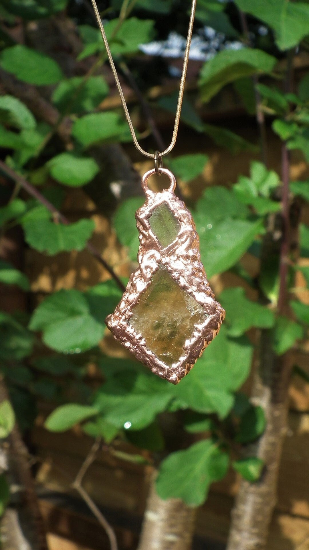 Raw Honey Calcite pendant / Red copper / Electroformed copper / Free Copper snake chain