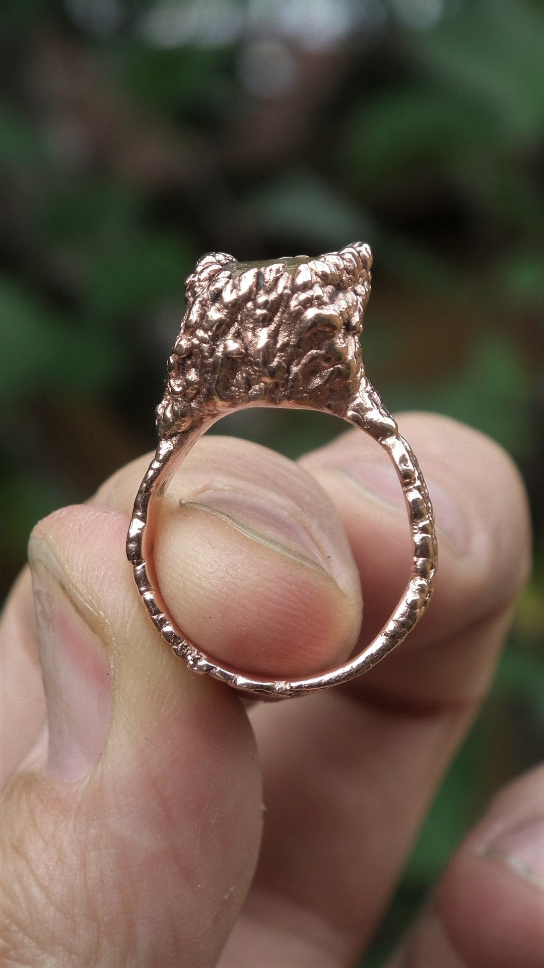 Electroformed copper raw honey calcite ring