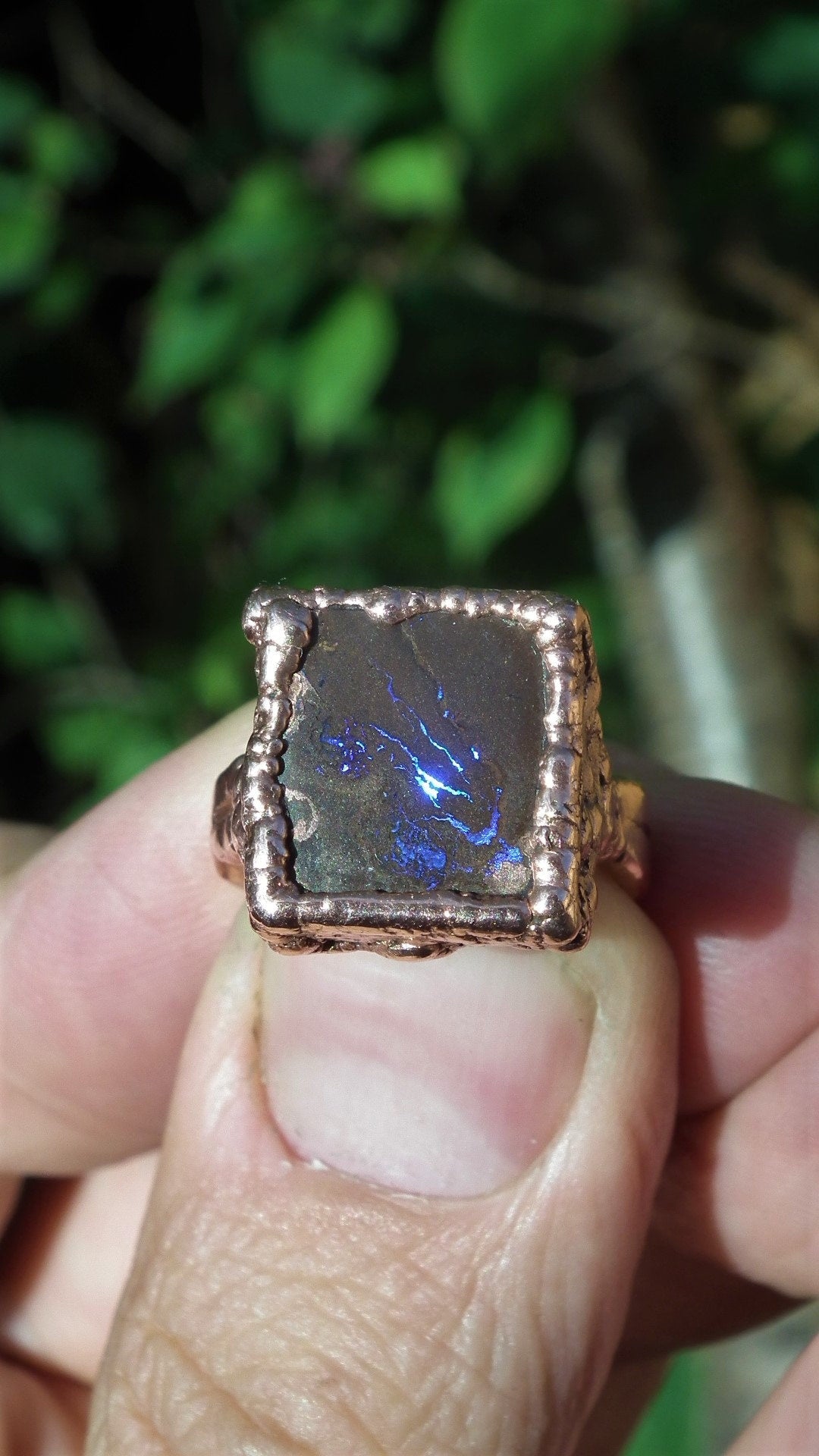Blue opal ring / Electroformed copper / Opal ring for women