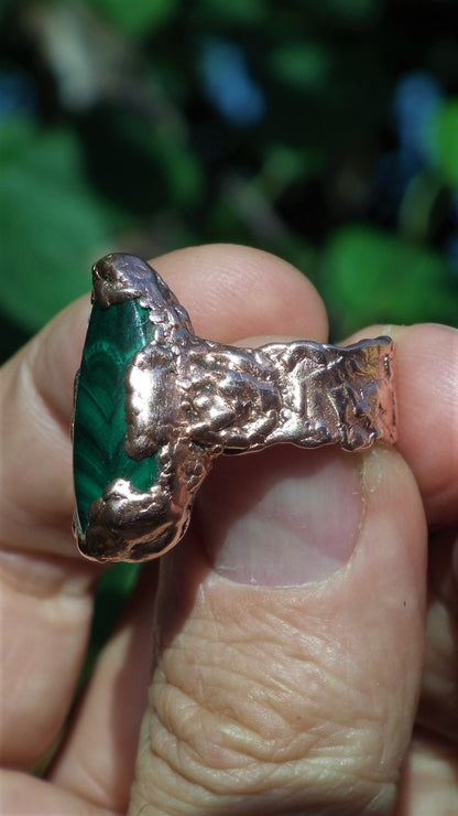 Malachite ring // Electroformed copper