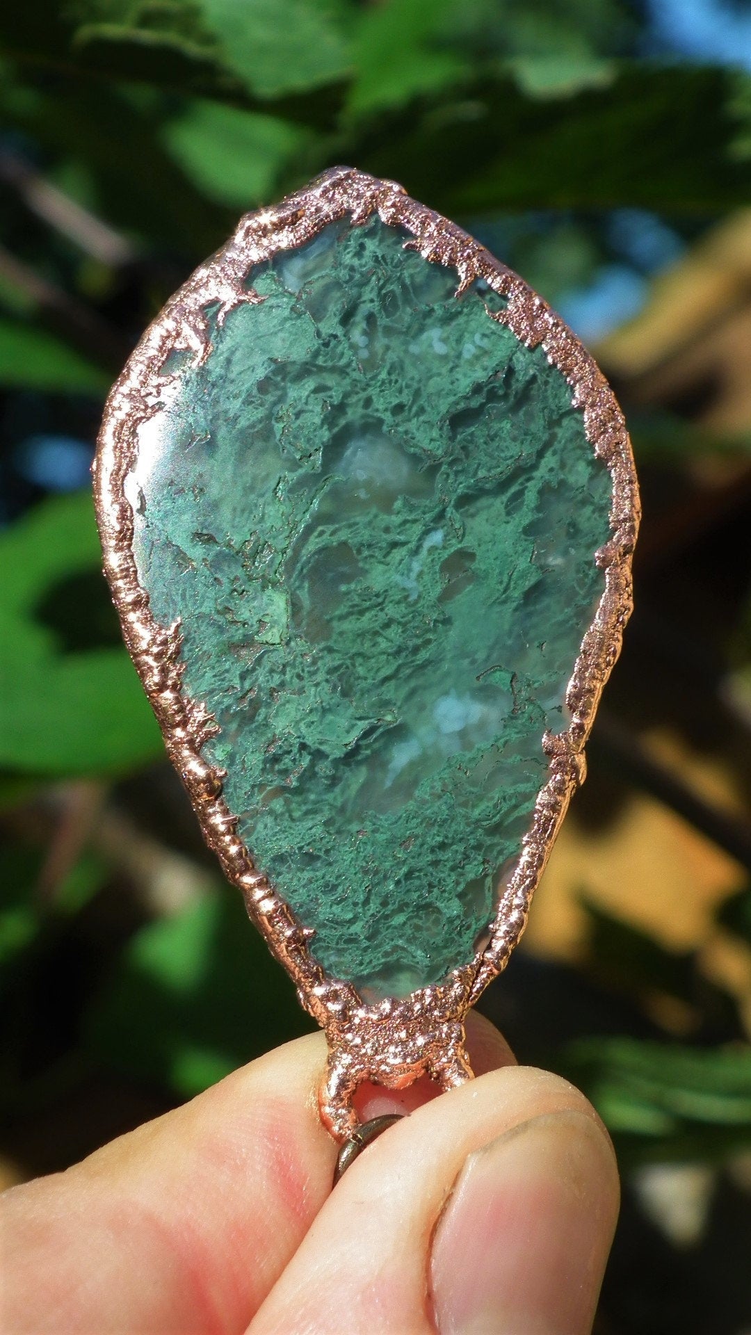 Copper formed Mossagate pendant