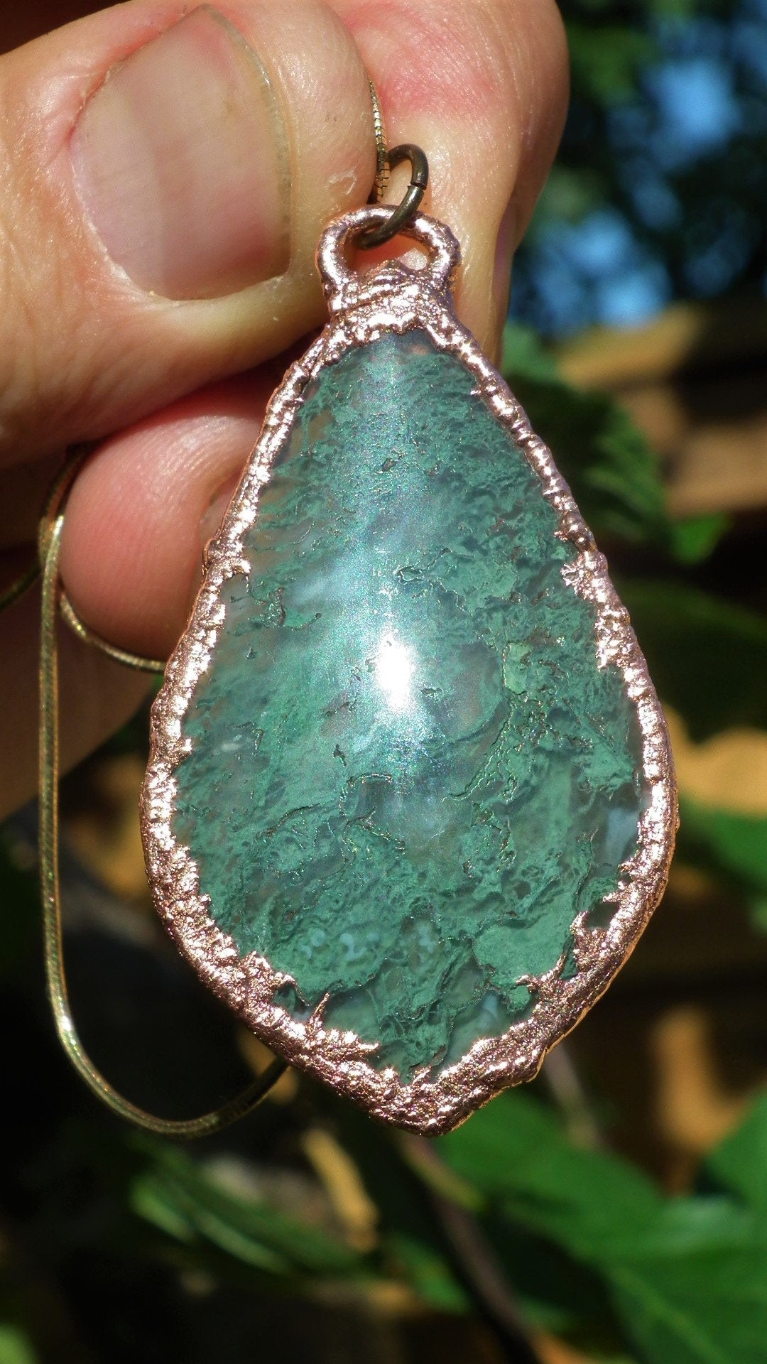 Copper formed Mossagate pendant