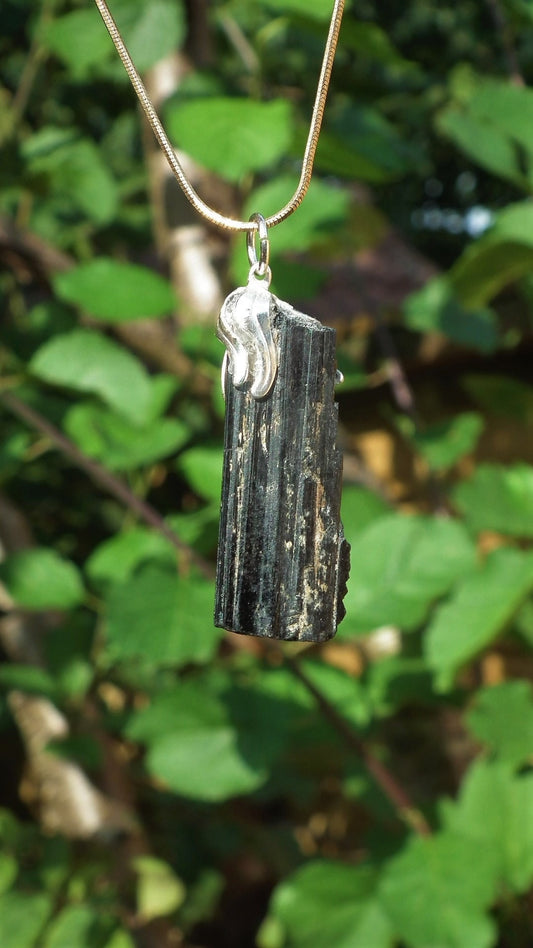 Black tourmaline necklace with silverplated bail