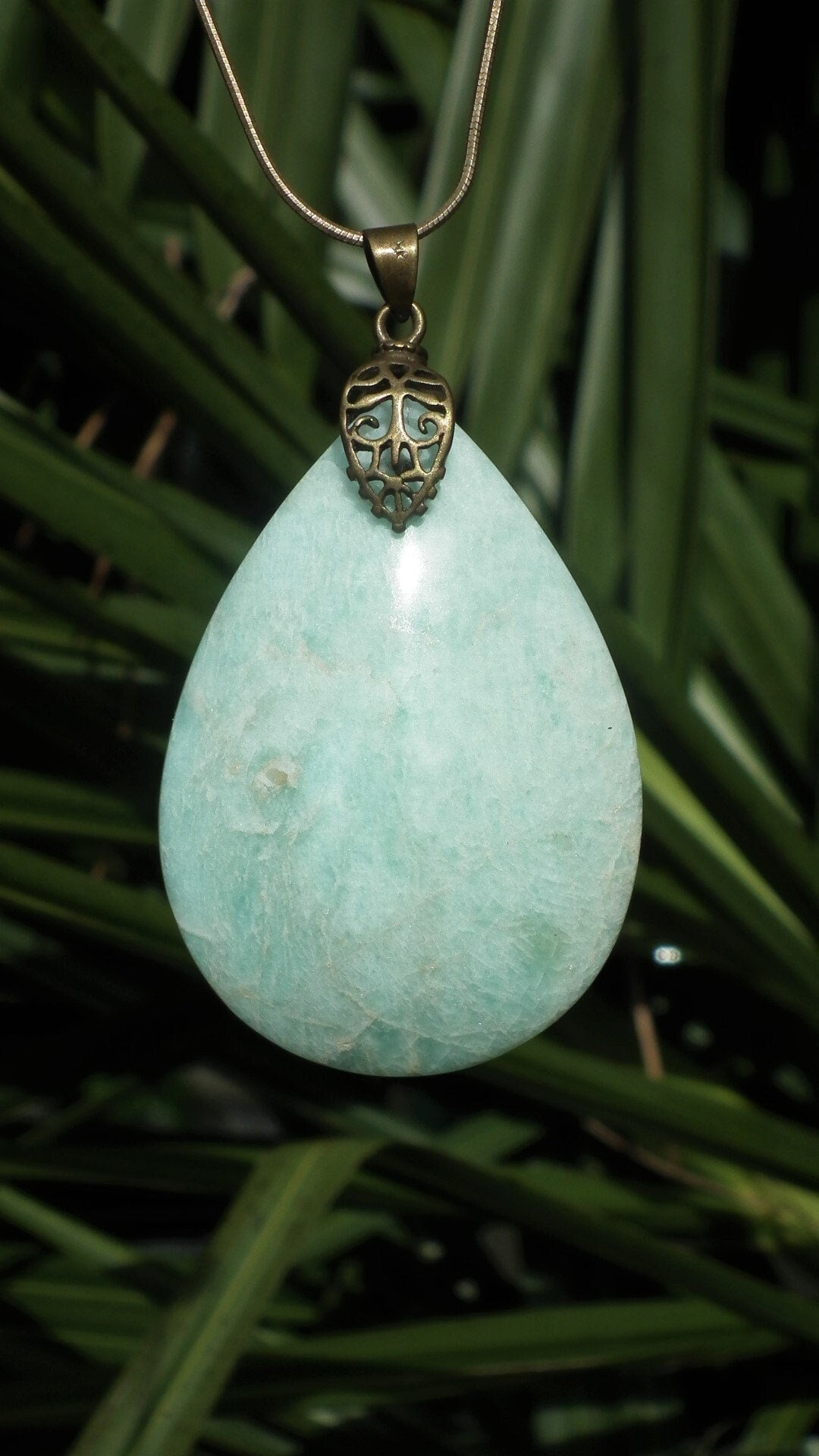 Amazonite necklace with bronze bail