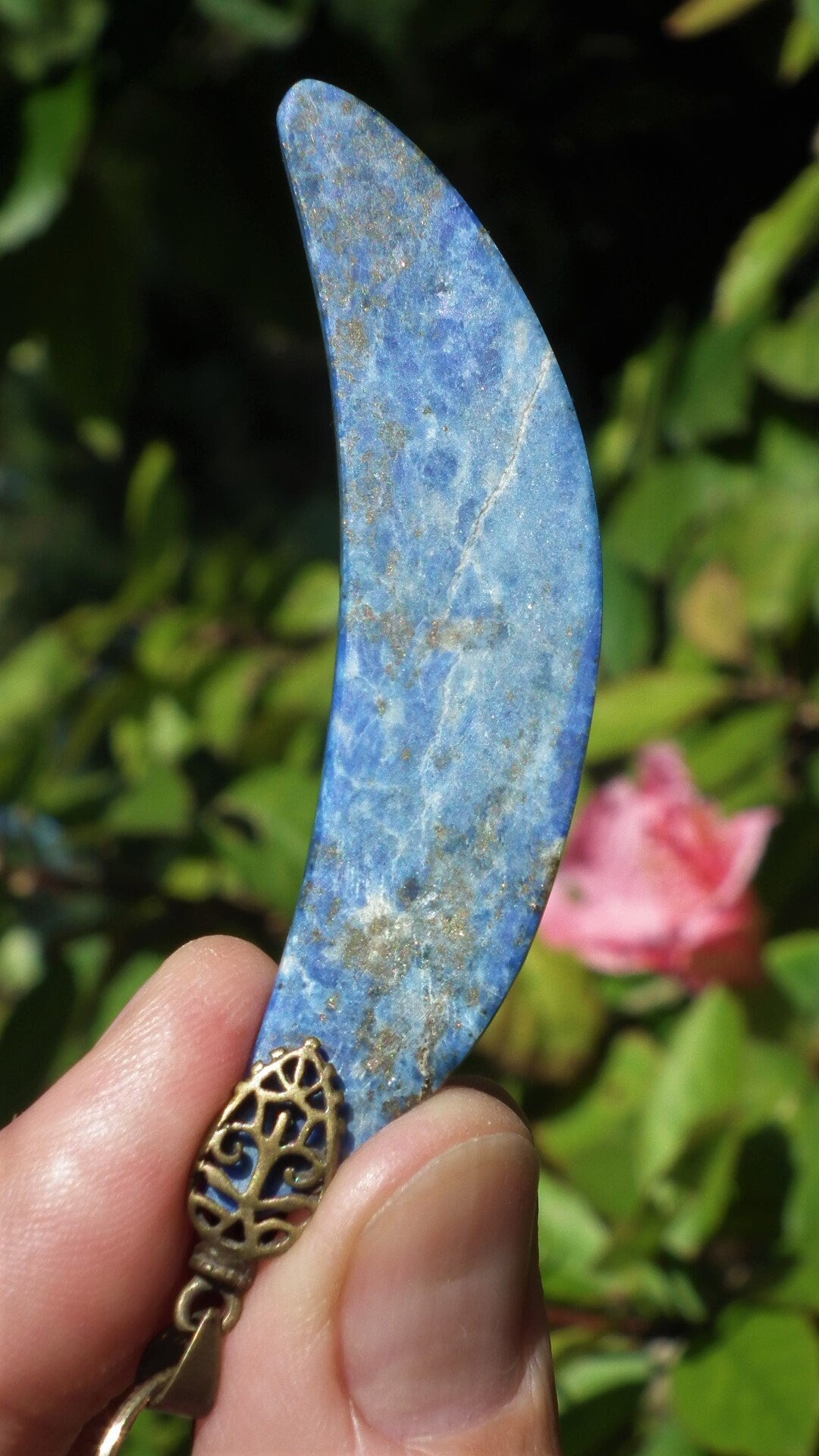 Lapis lazuli Necklace Moon with bronze bail