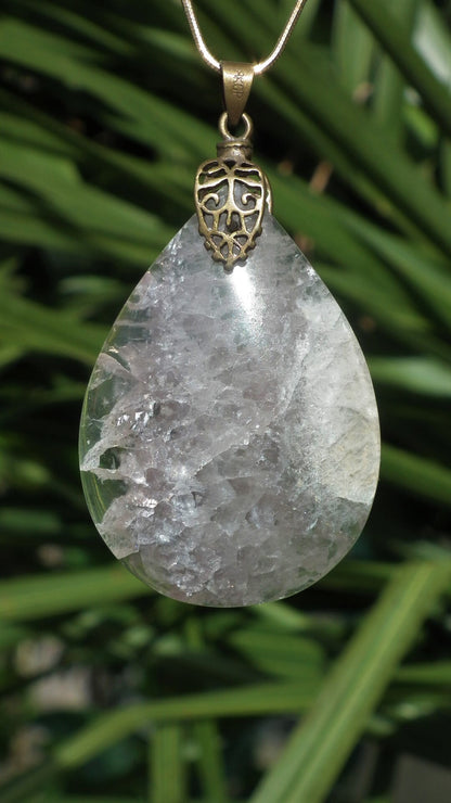 Fluorite pendant with bronze bail