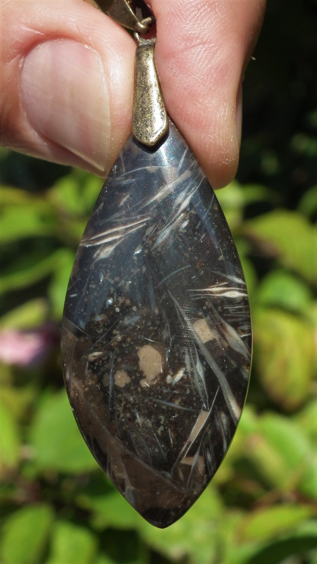 Feather Agate with bronze bail