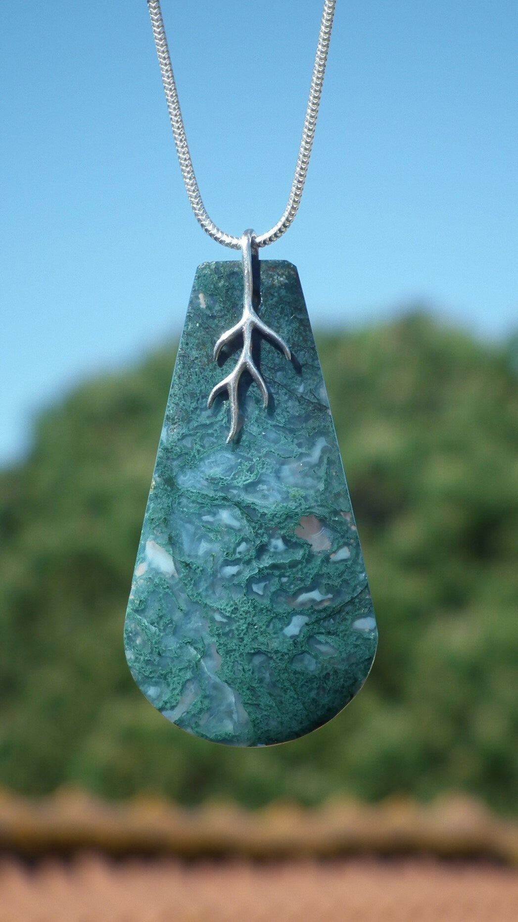 Moss agate necklace with Sterling silver bail // and 50 cm Snake Chain