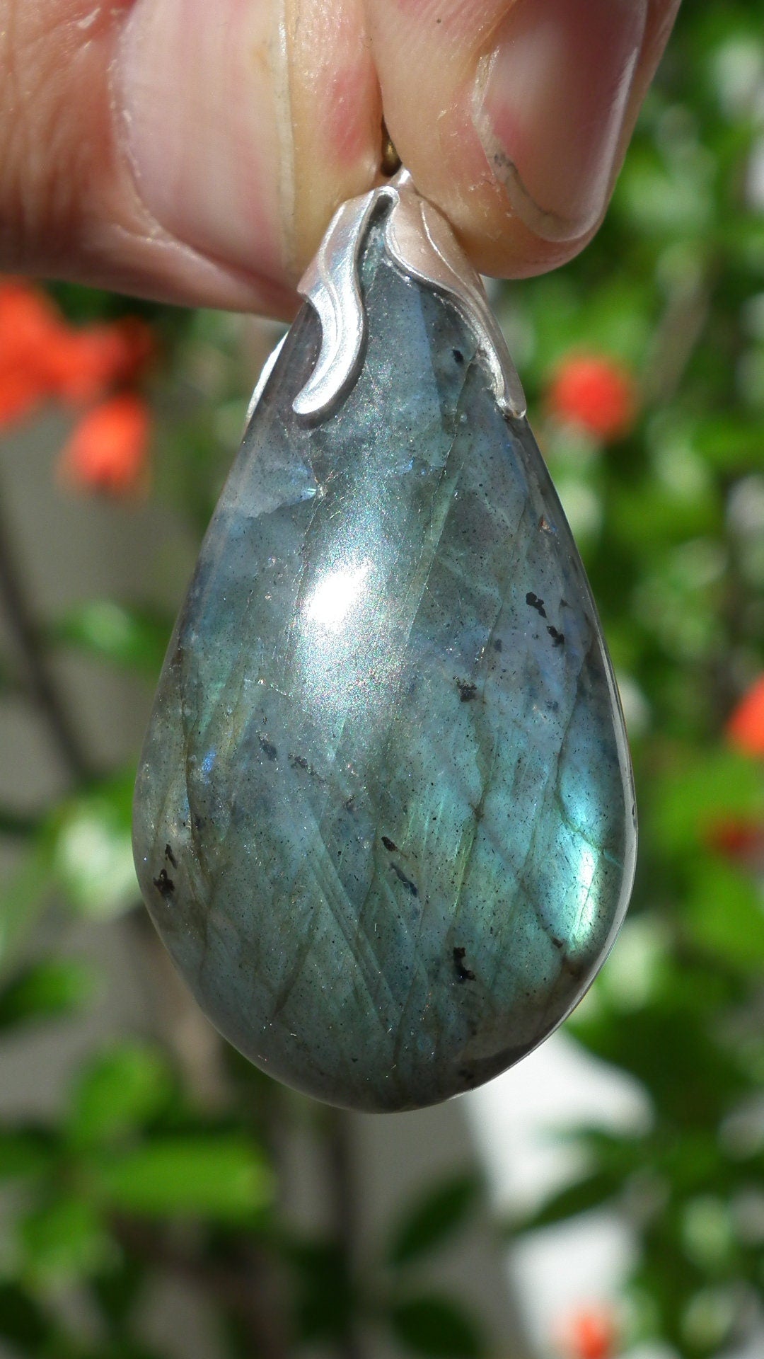 Labradorite necklace with silver plated bail
