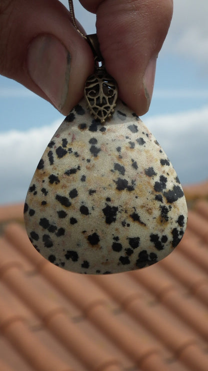 Dalmatian jasper necklace with bronze bail