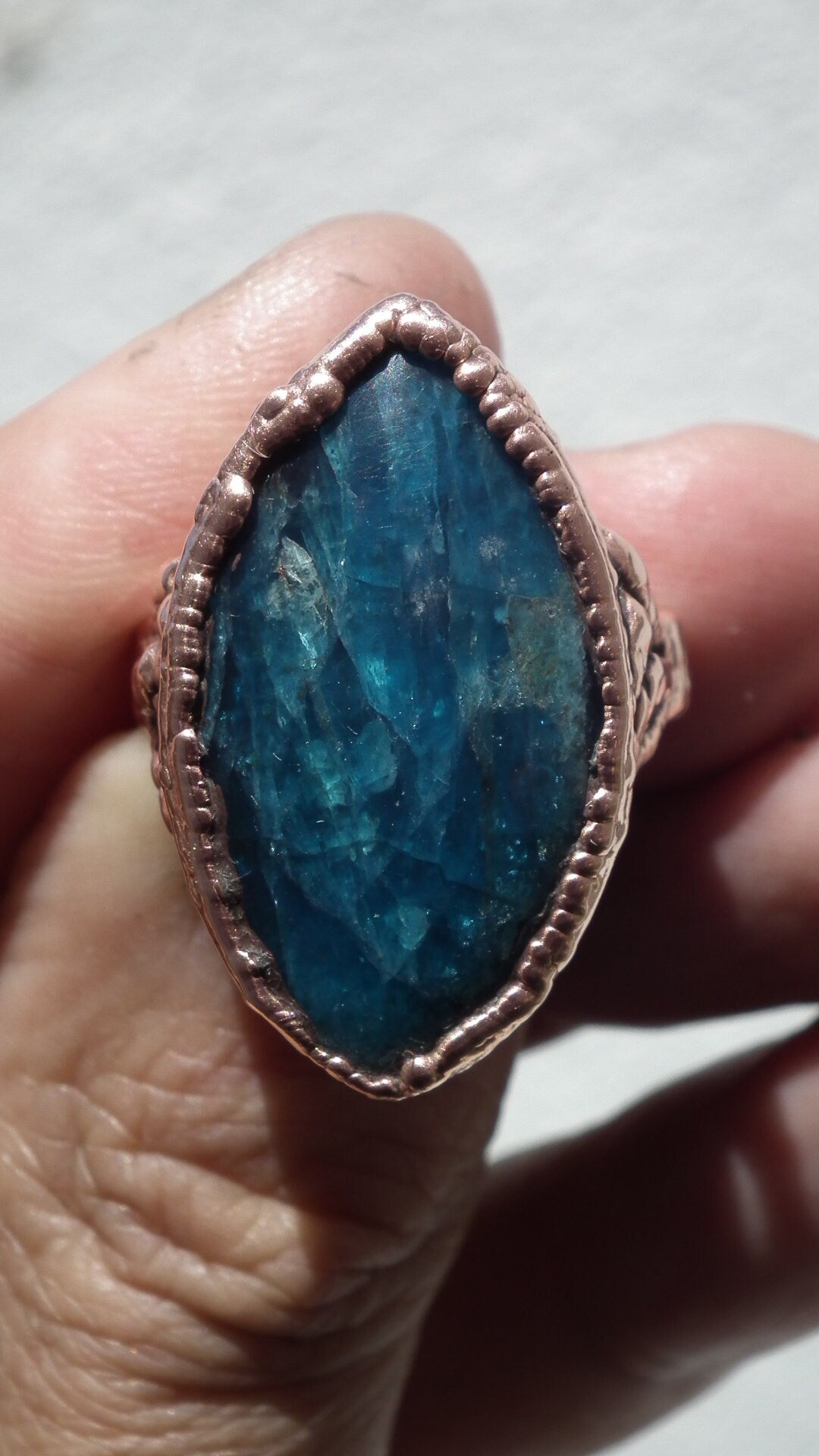 Blue Apatite ring / Electroformed Copper