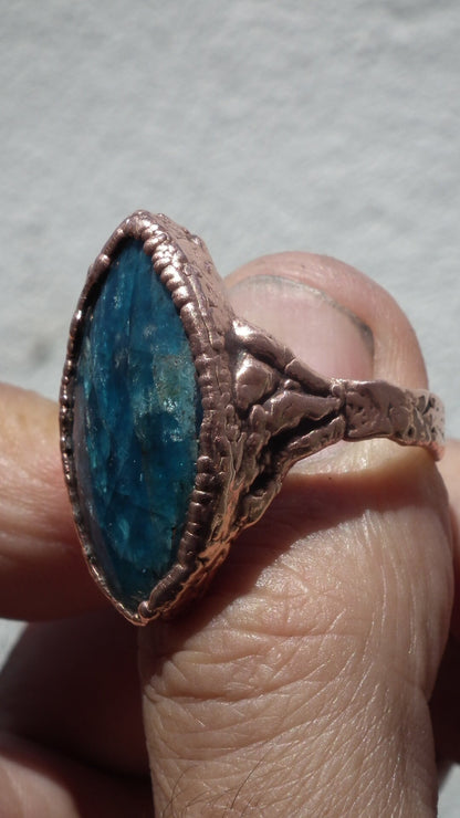 Blue Apatite ring / Electroformed Copper