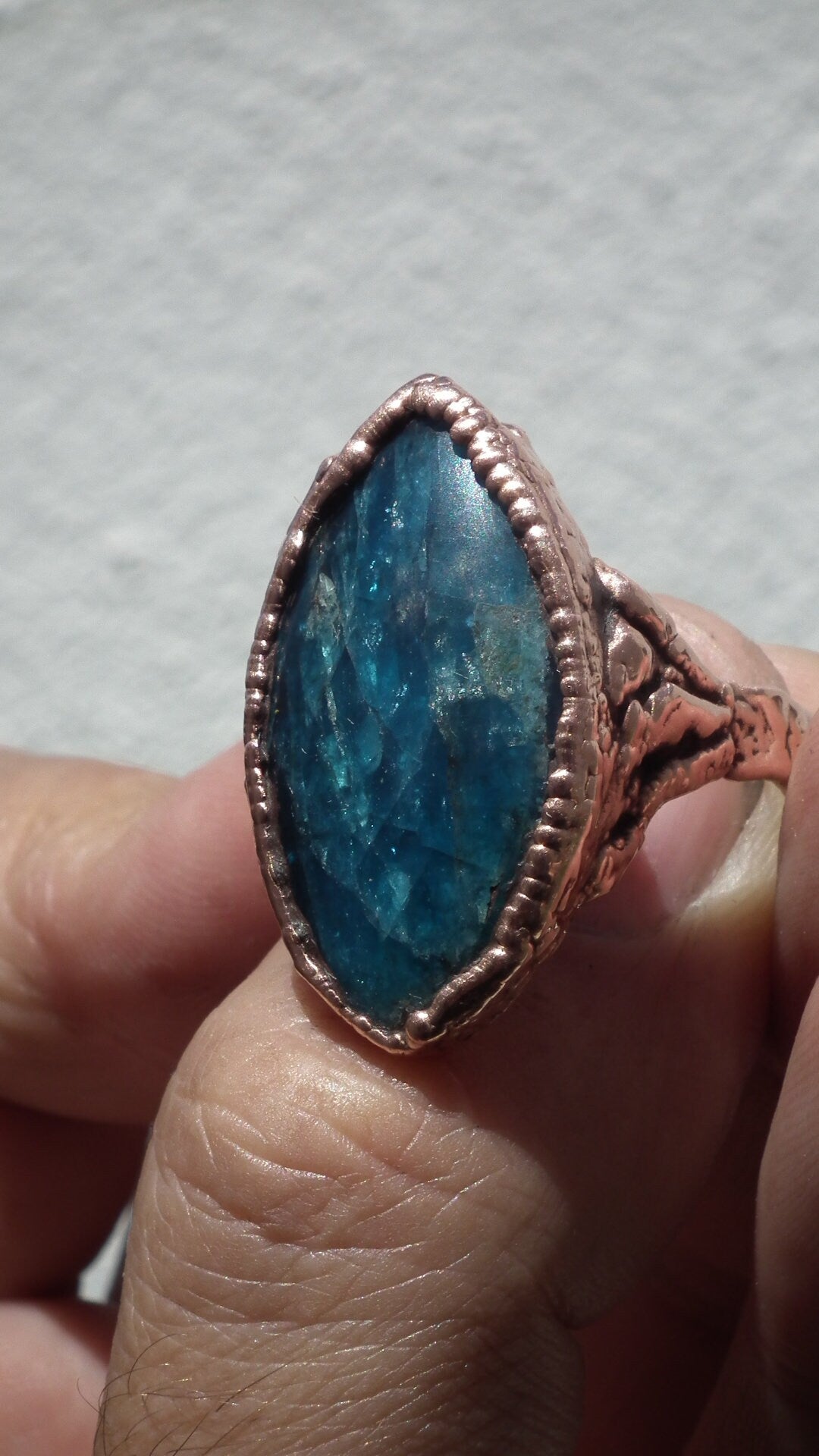 Blue Apatite ring / Electroformed Copper