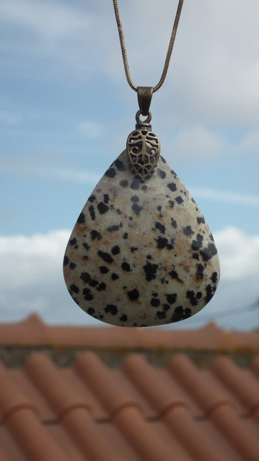 Dalmatian jasper necklace with bronze bail