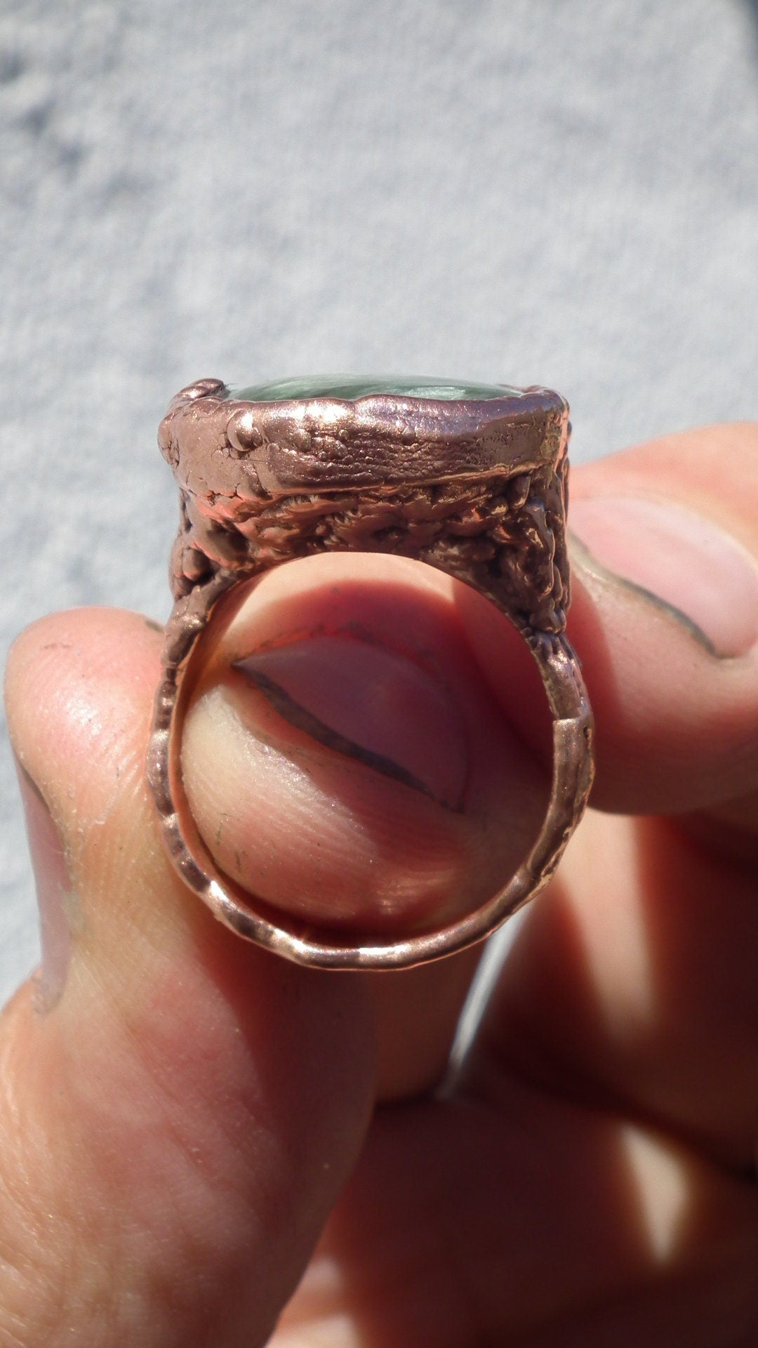 Electroformed Copper Seraphinite ring // Seraphinite jewelry