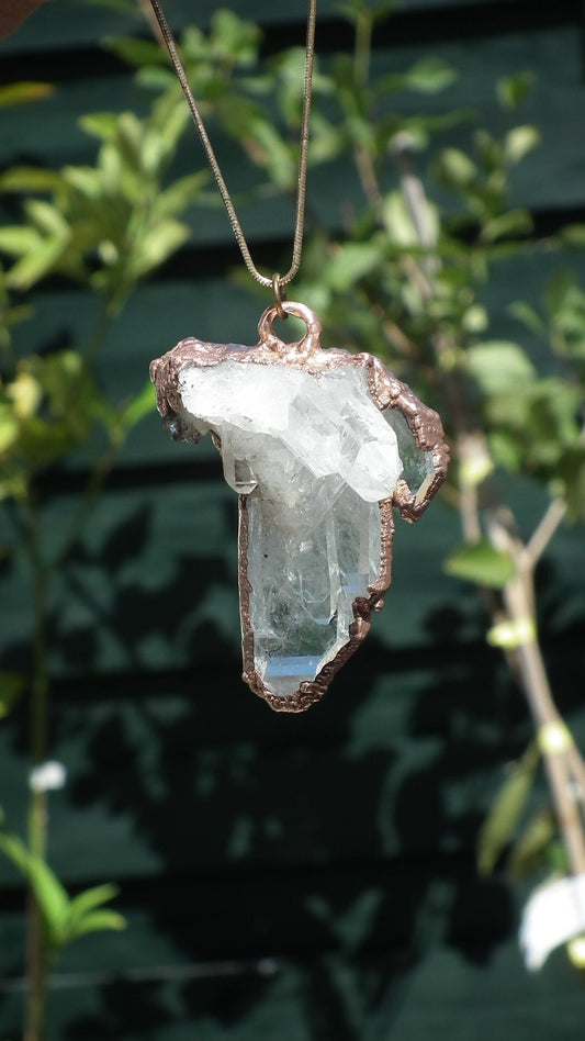 Electroformed copper Arkansas quartz necklace