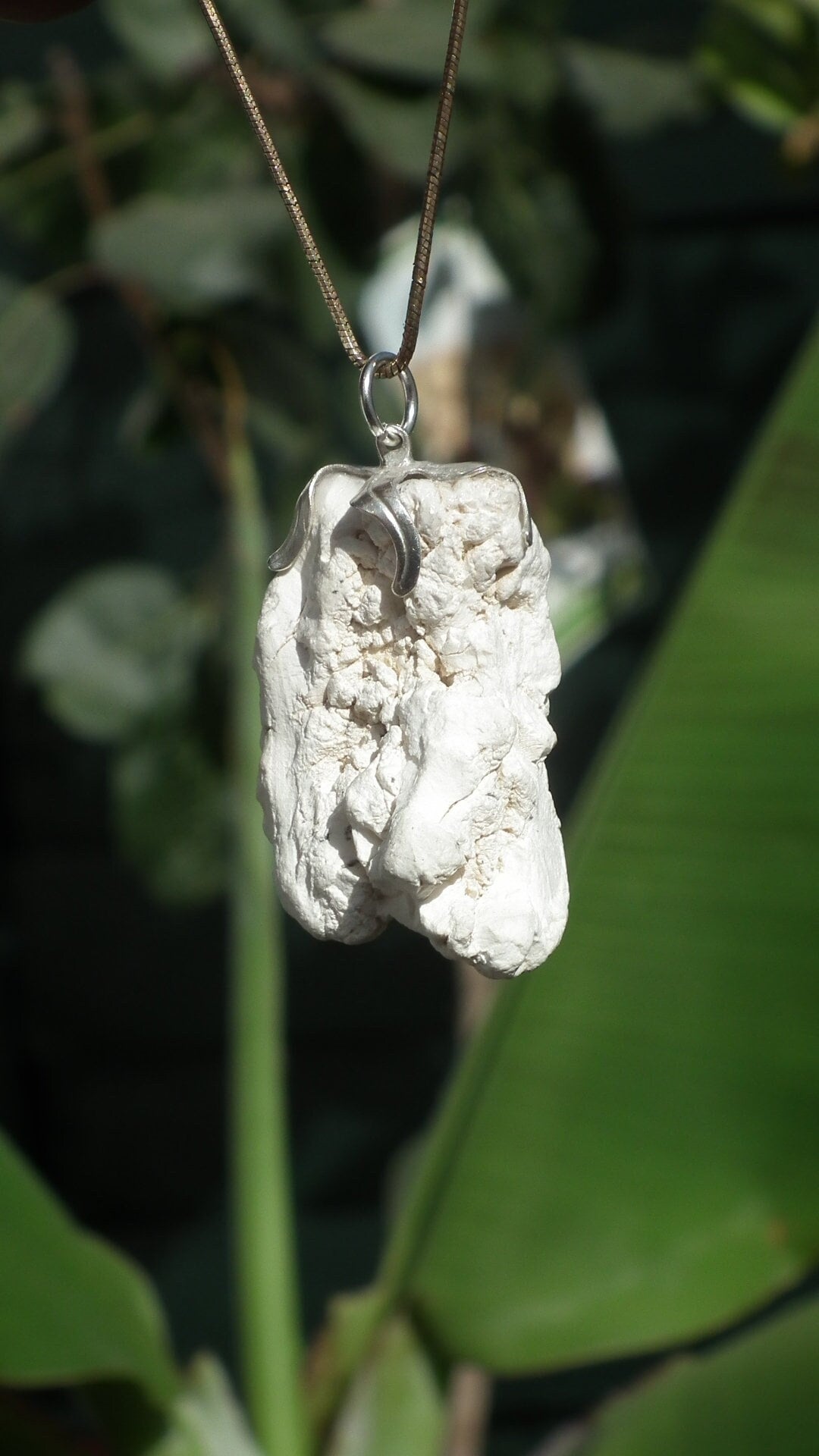 magnesite pendant with silverplated bail / Raw magnesite crystal