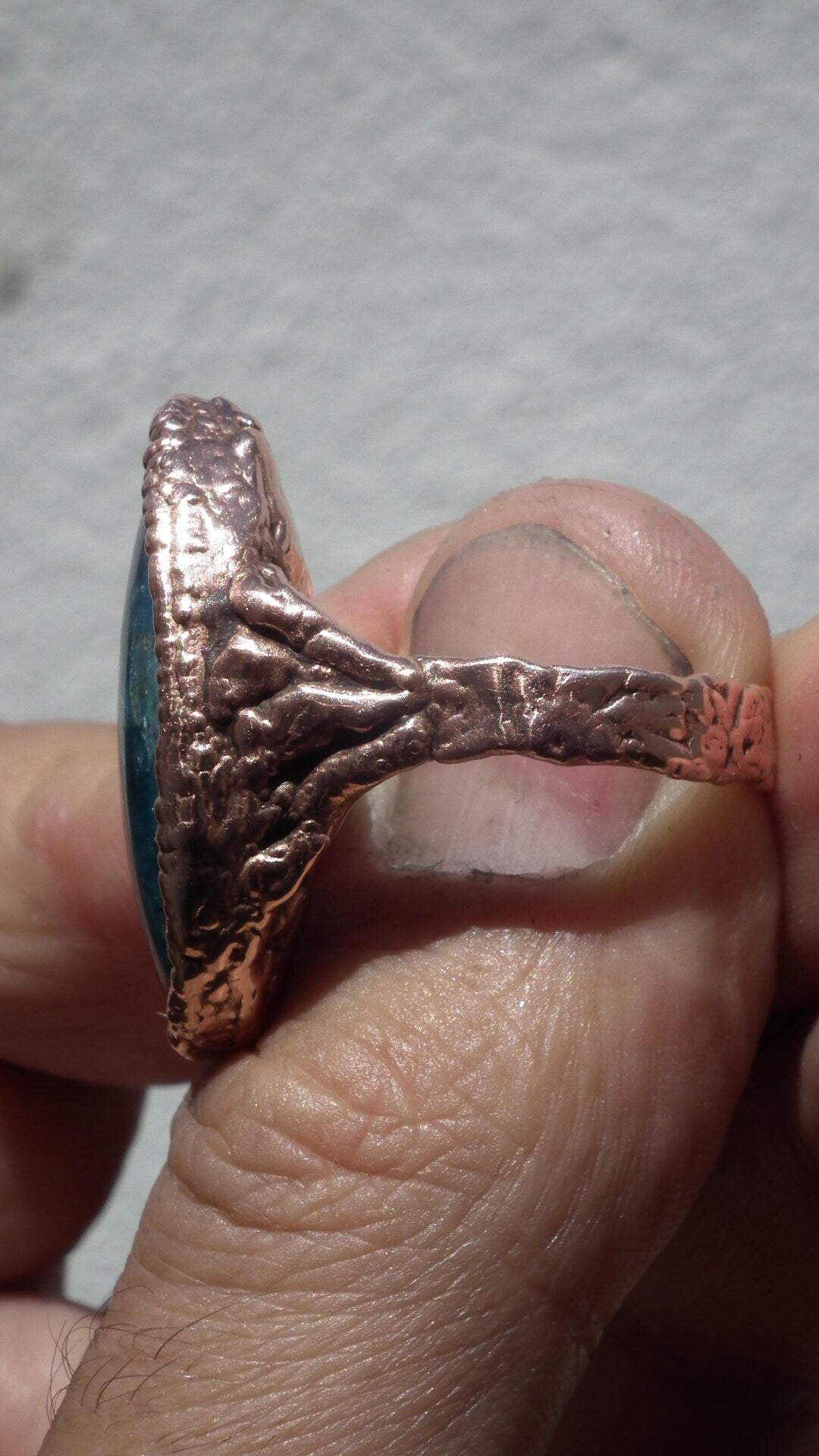 Blue Apatite ring / Electroformed Copper