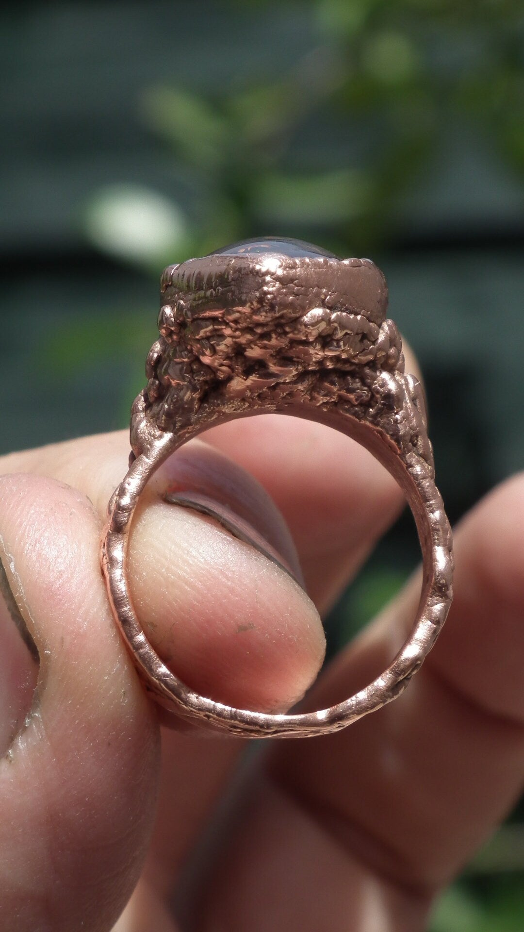 Electroformed copper koroit boulder opal ring