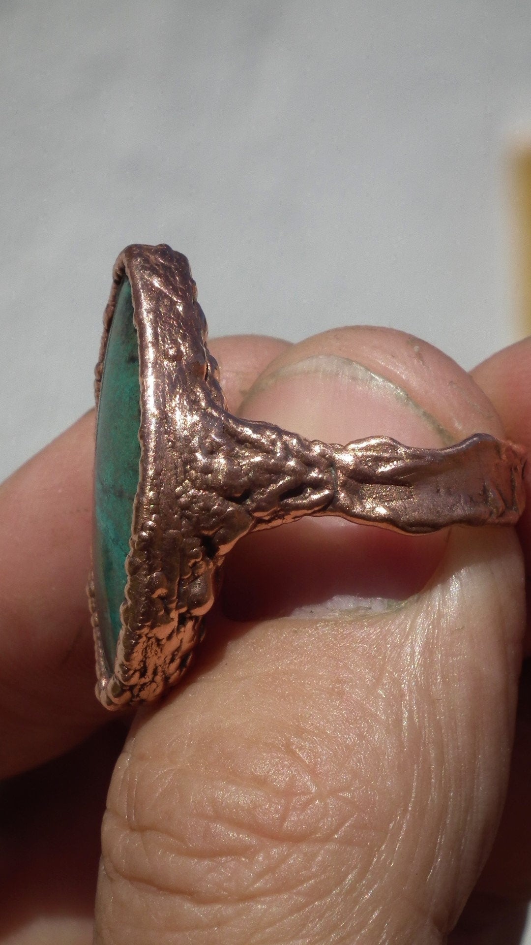 Chrysocolla ring / Electroformed Copper ring