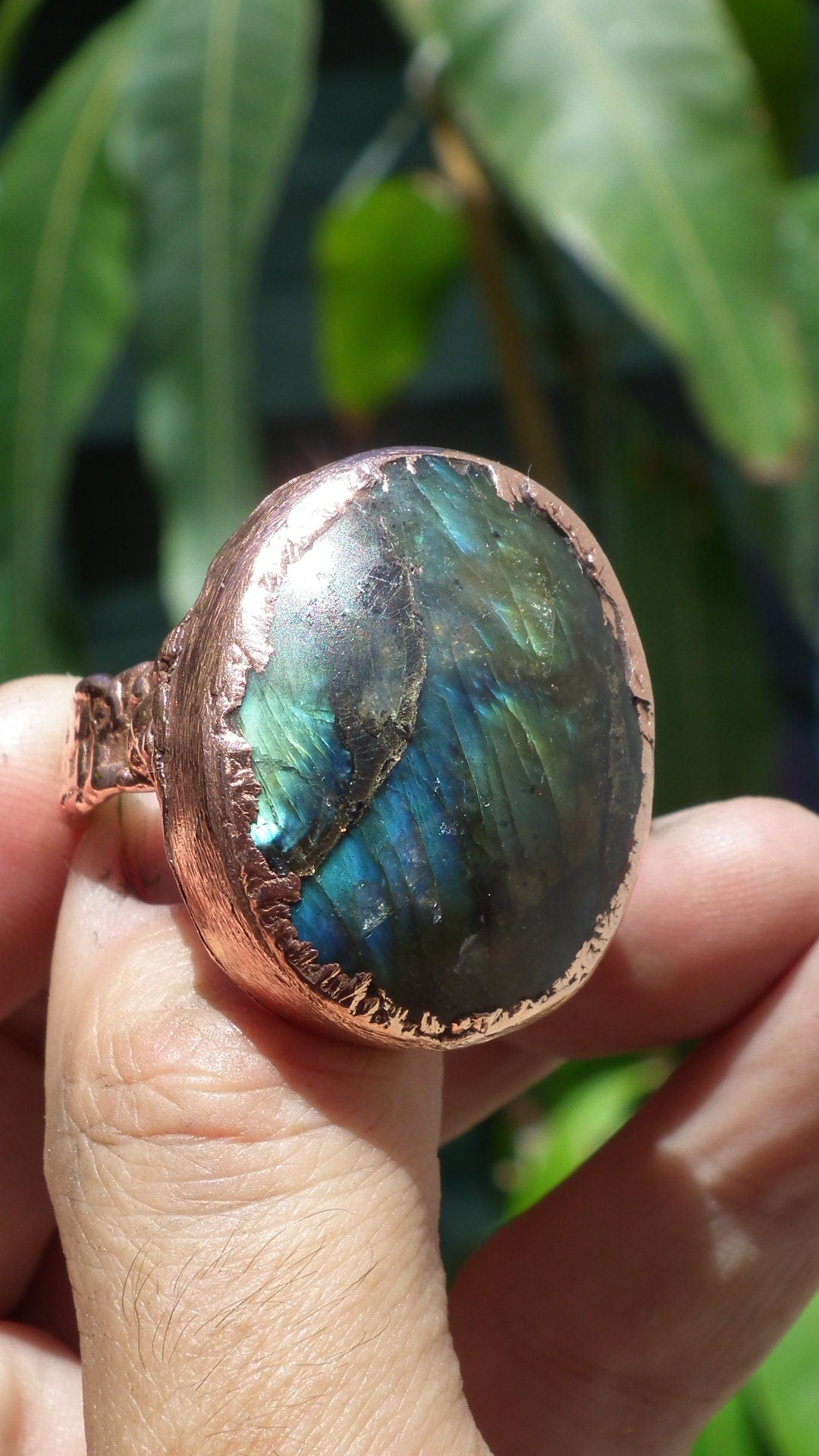 Electroformed Copper Labradorite ring // Labradorite jewelry