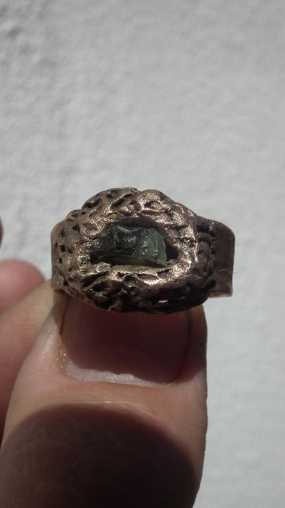 Moldavite ring / bronze ring / raw moldavite ring