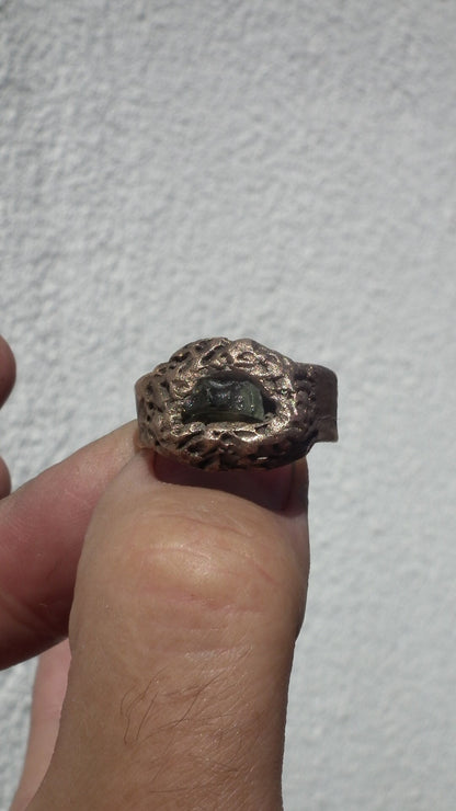 Moldavite ring / bronze ring / raw moldavite ring