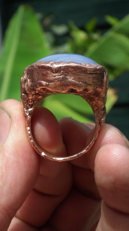 Electroformed Copper Blue lace agate ring