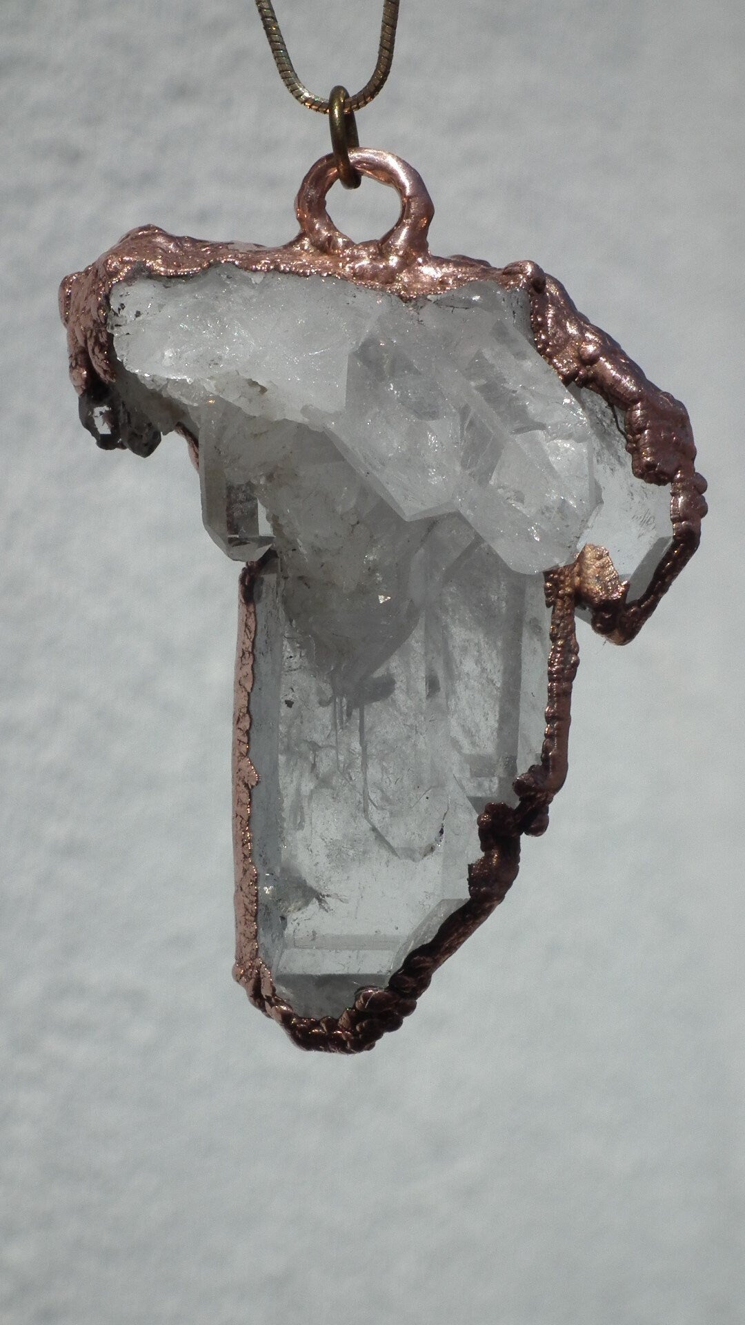 Electroformed copper Arkansas quartz necklace