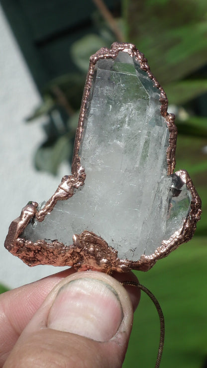 Electroformed copper Arkansas quartz necklace