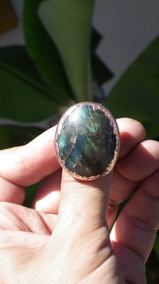 Electroformed Copper Labradorite ring // Labradorite jewelry