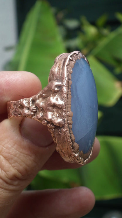 Electroformed Copper Blue lace agate ring