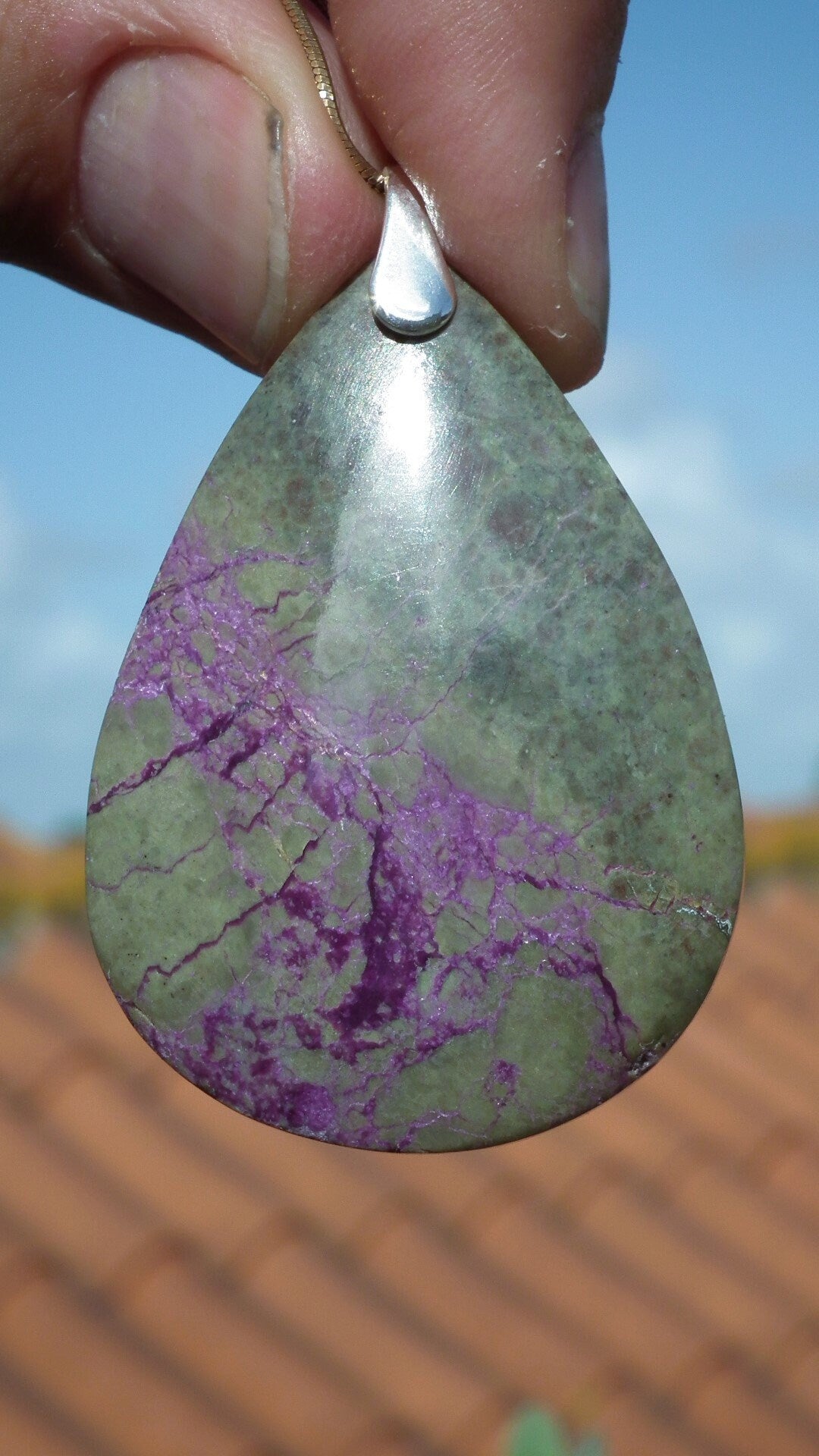 Stichtite pendant with sterling silver bail