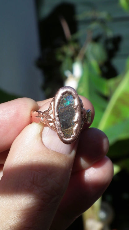 Electroformed copper Australian Opal ring
