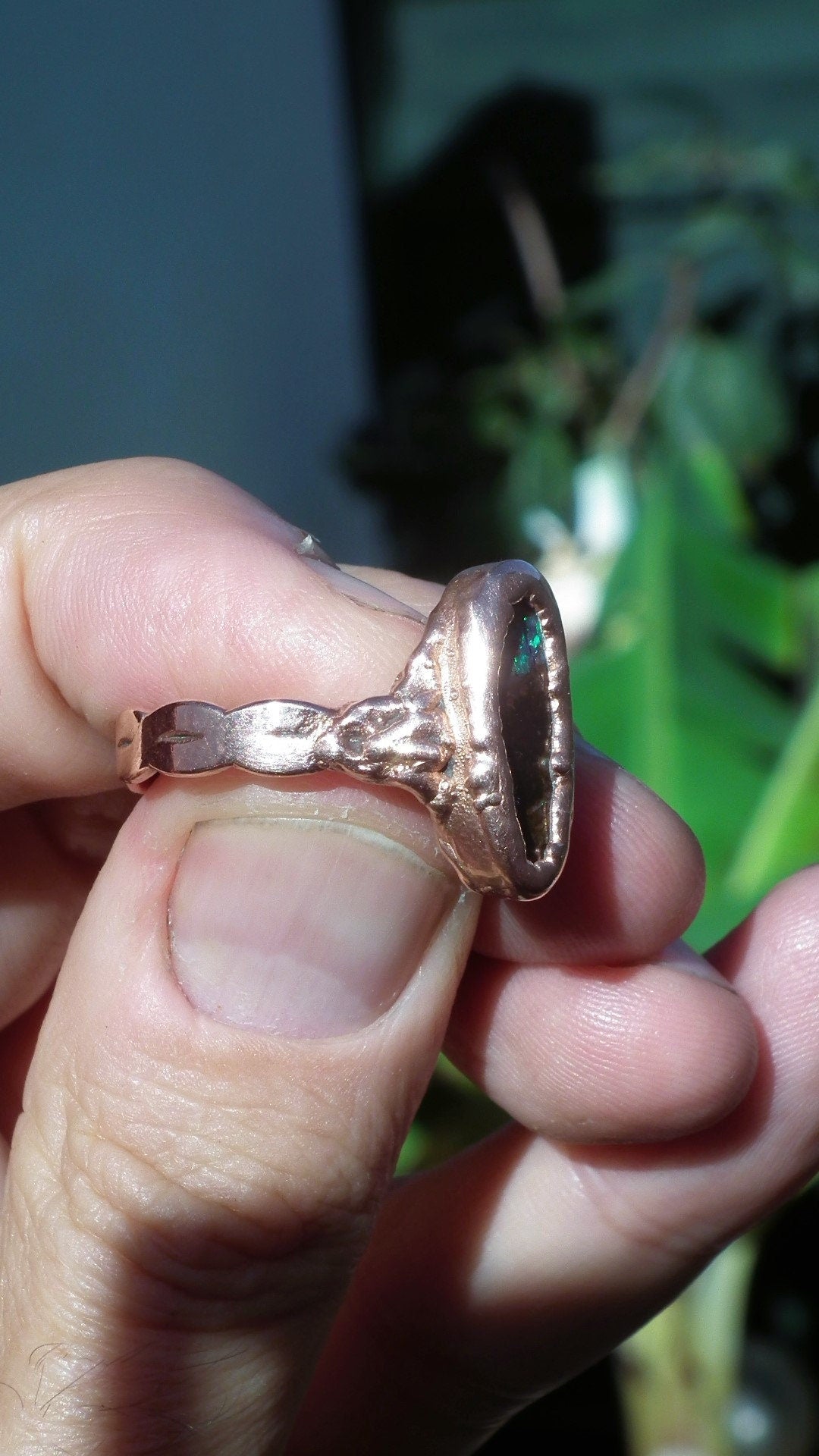 Electroformed copper Australian Opal ring