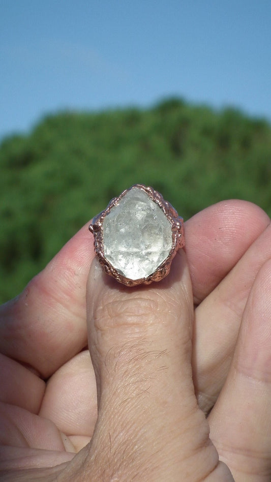 Herkimer diamond ring / Electroformed Copper