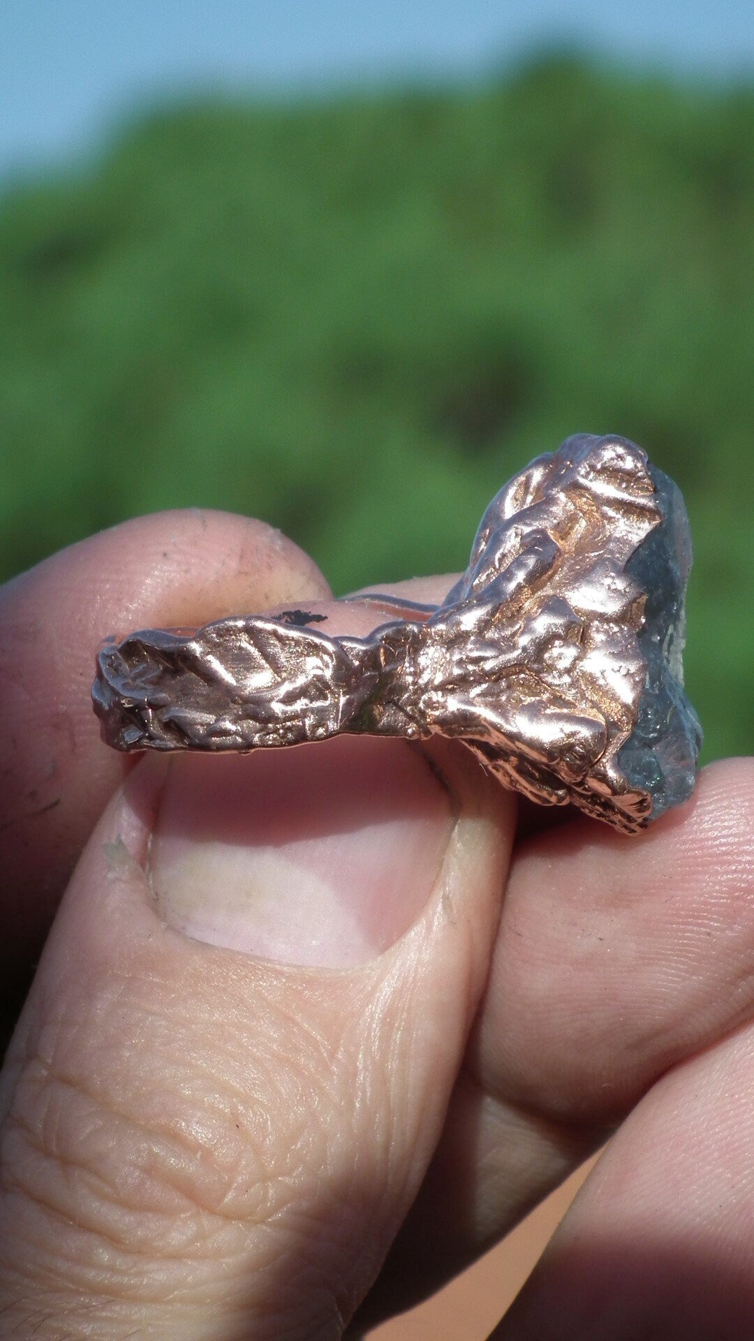 Electroformed Copper celestite ring / Celestite crystal