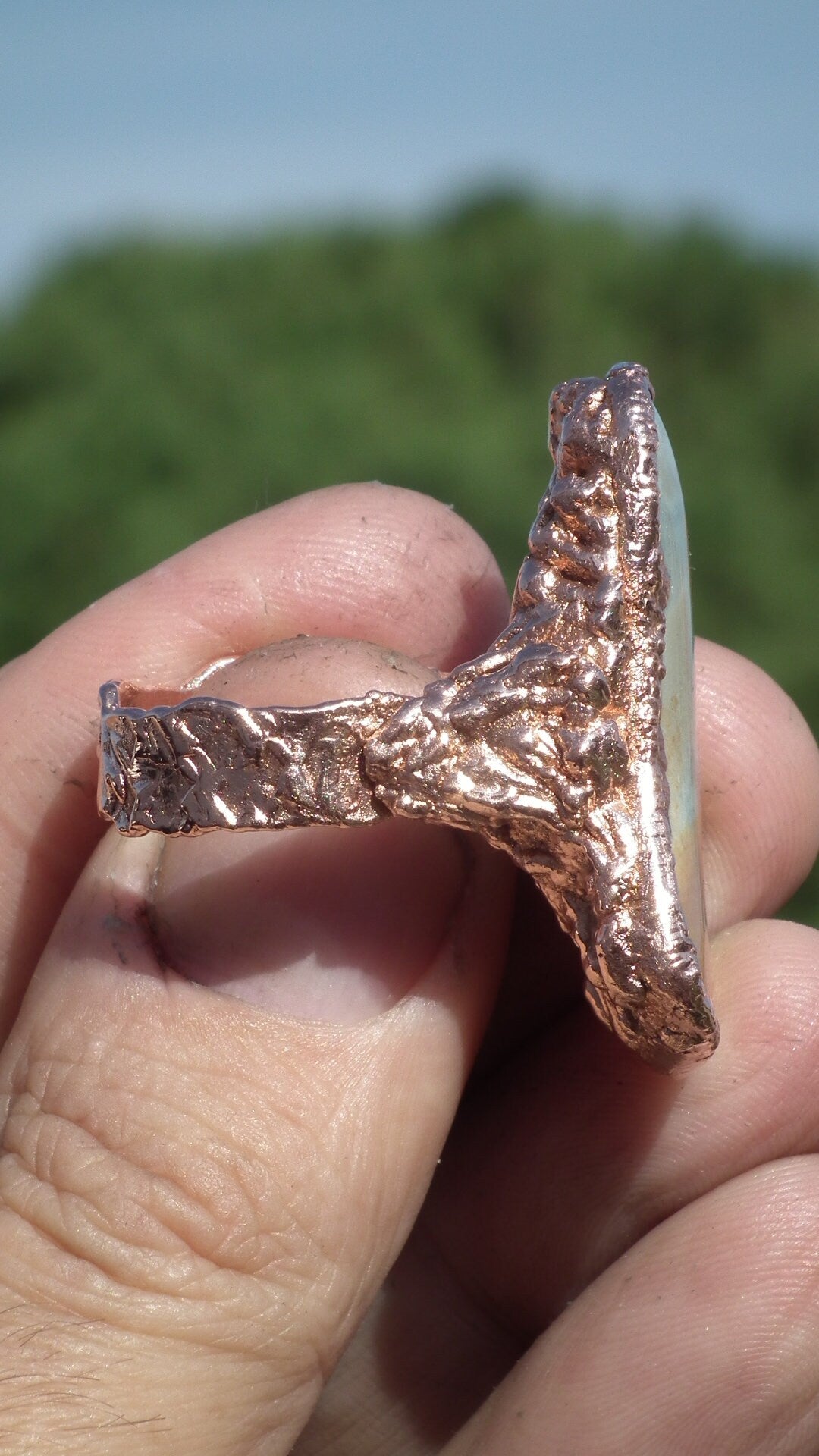 Electroformed copper Polychrome jasper Ring