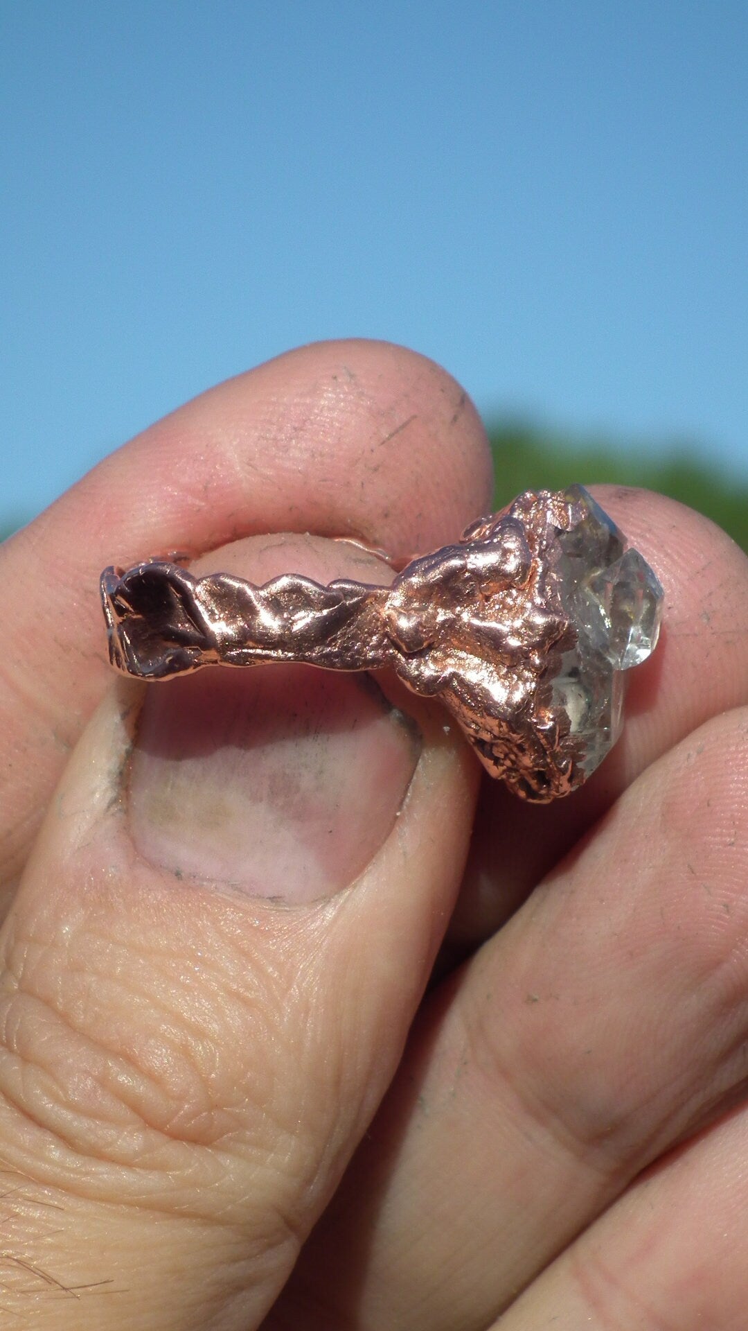 Herkimer diamond ring / Electroformed Copper