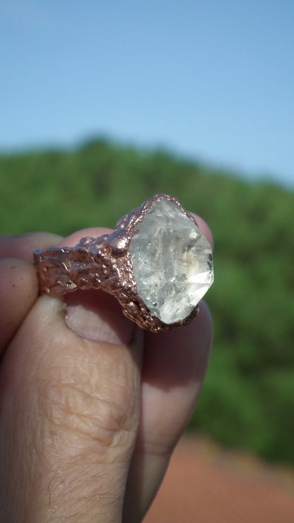 Herkimer diamond ring / Electroformed Copper