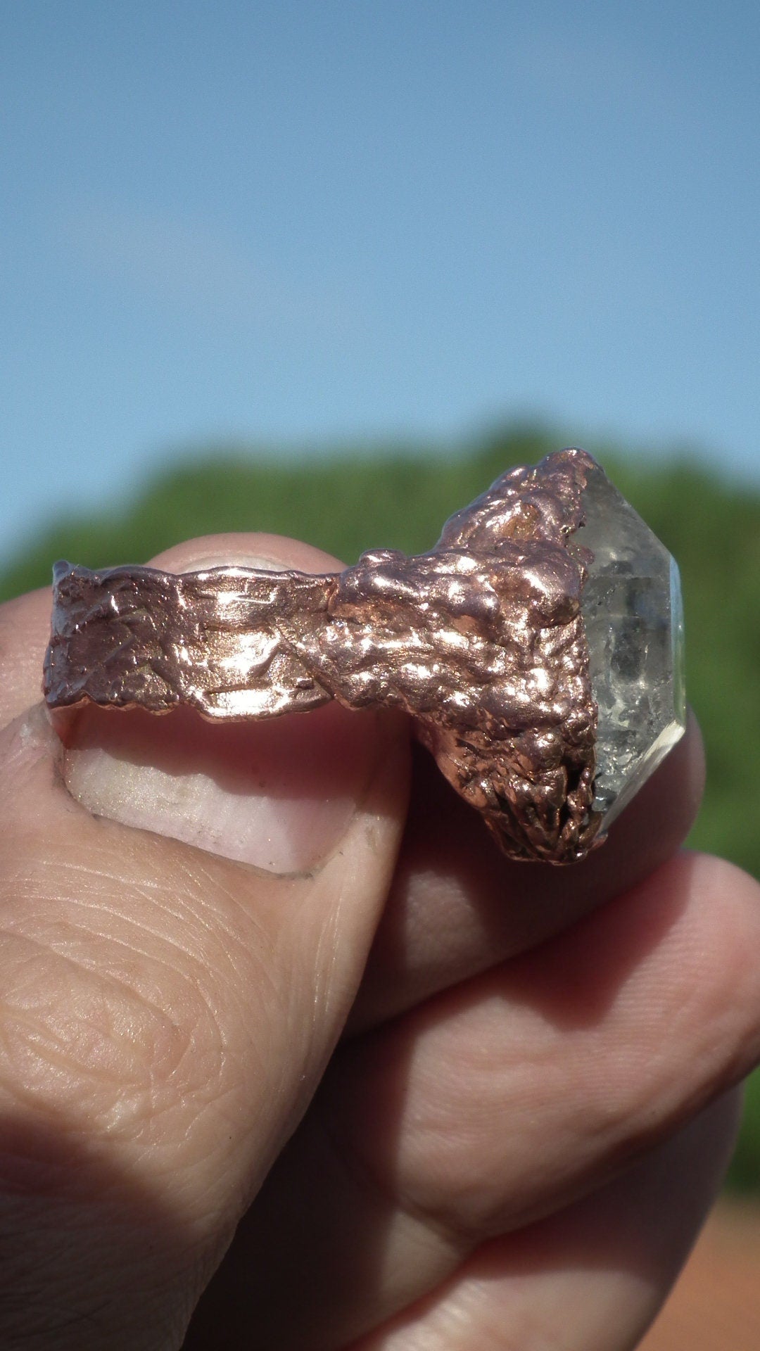 Herkimer diamond ring / Electroformed Copper