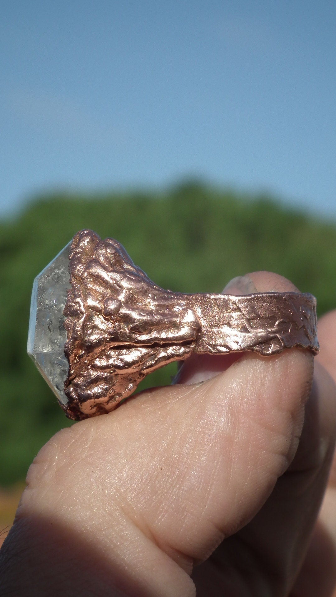 Herkimer diamond ring / Electroformed Copper