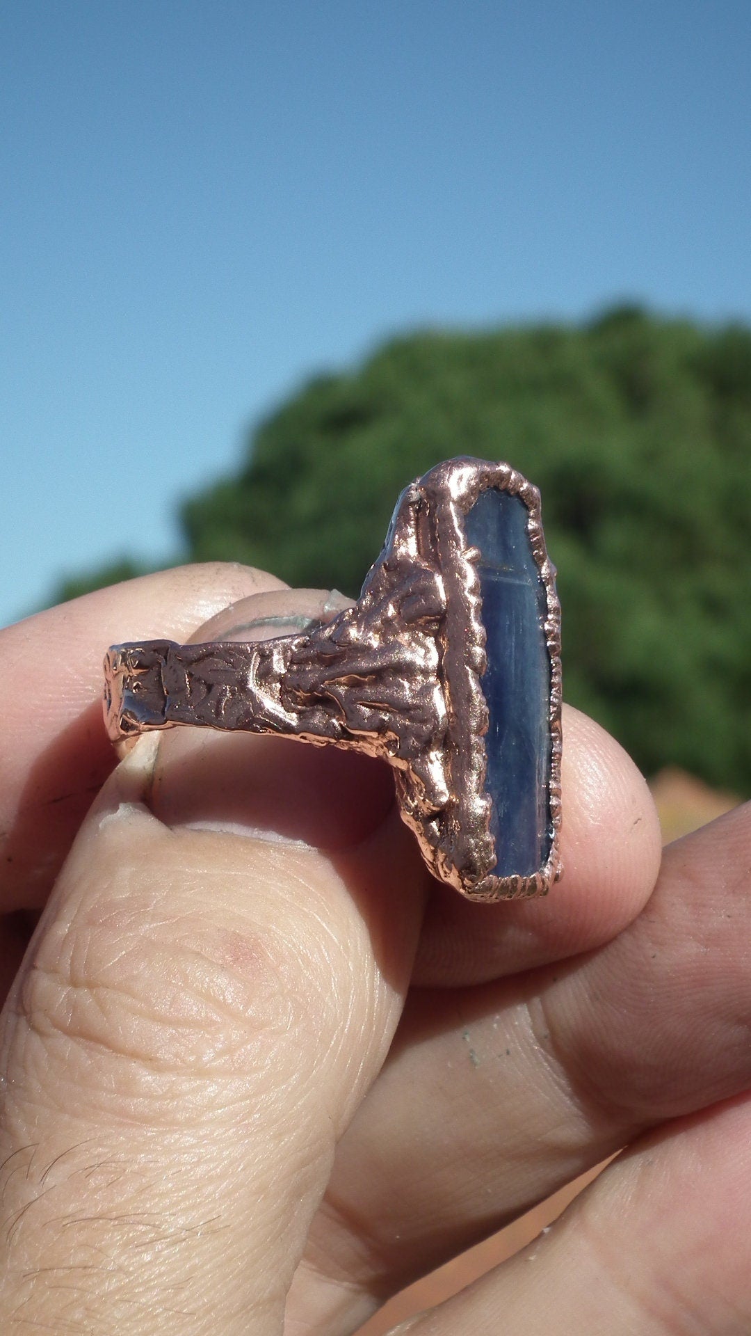 Blue kyanite ring large / Electroformed copper