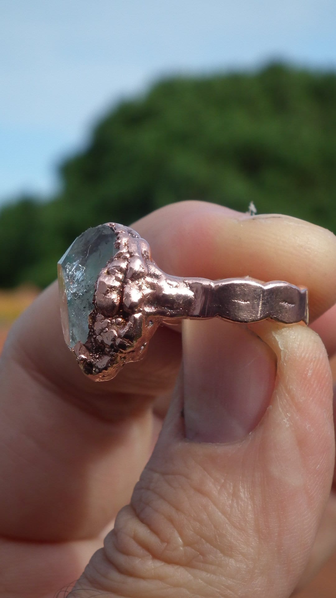 Herkimer diamond ring / herkimer ring / Electroformed Copper