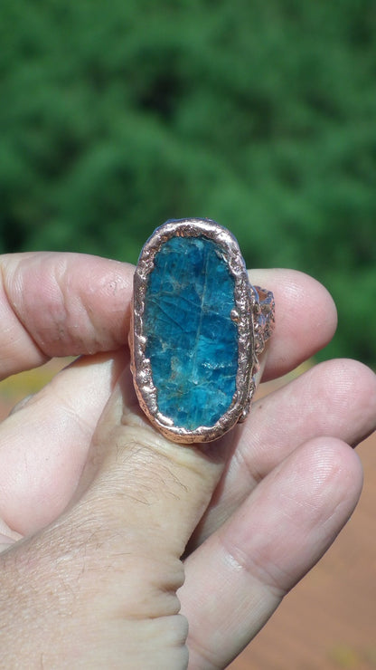 Blue Apatite ring / Electroformed Copper