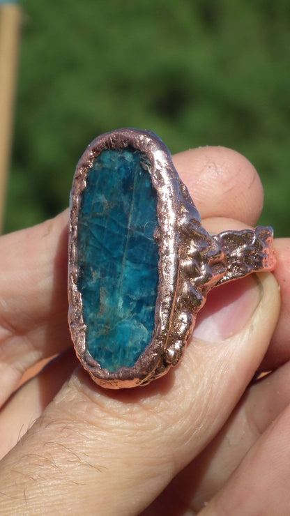 Blue Apatite ring / Electroformed Copper