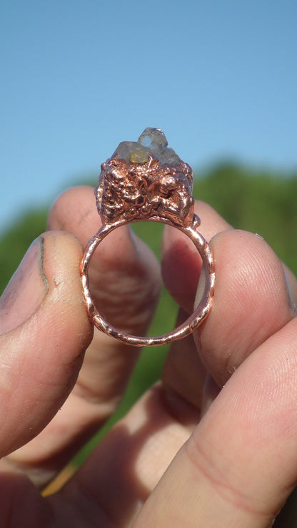 Herkimer diamond ring / Electroformed Copper