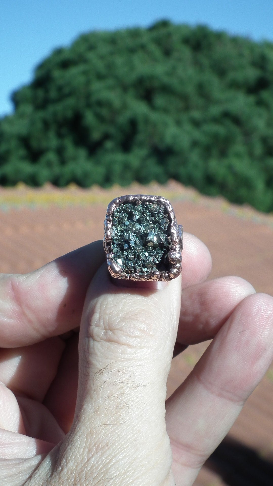 Pyrite ring / Electroformed Copper