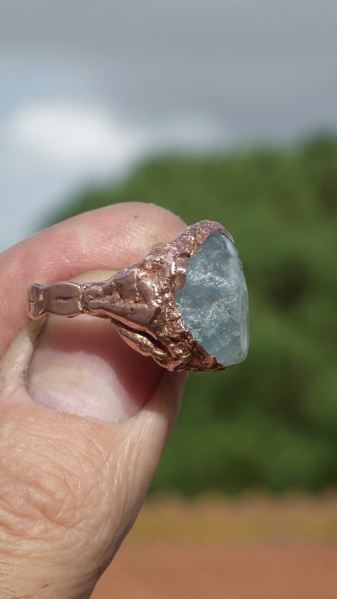 Electroformed Copper Seraphinite ring // Seraphinite jewelry